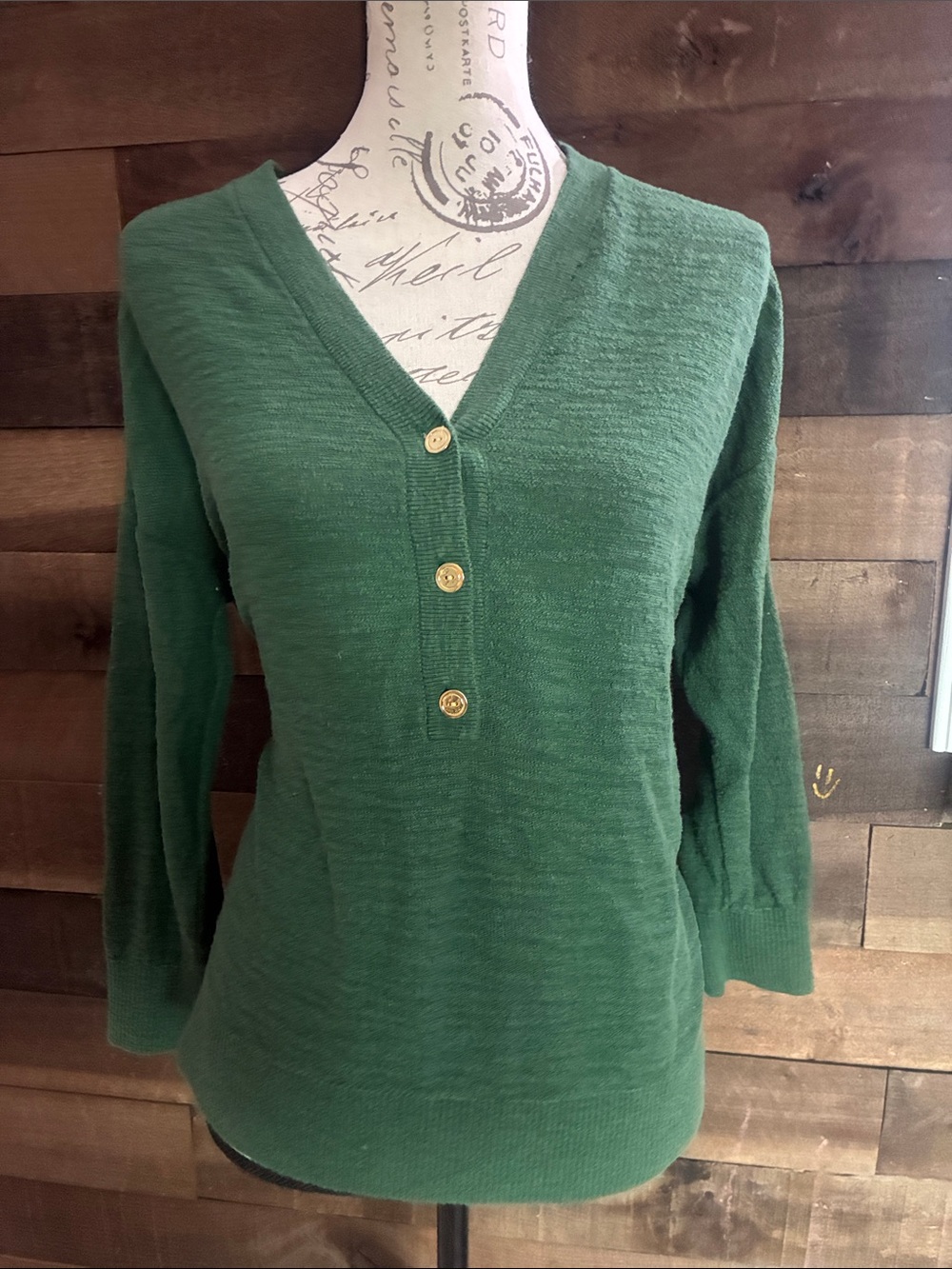Loft Green V-Neck Button Front Women's Sweater #fall #Preppy
